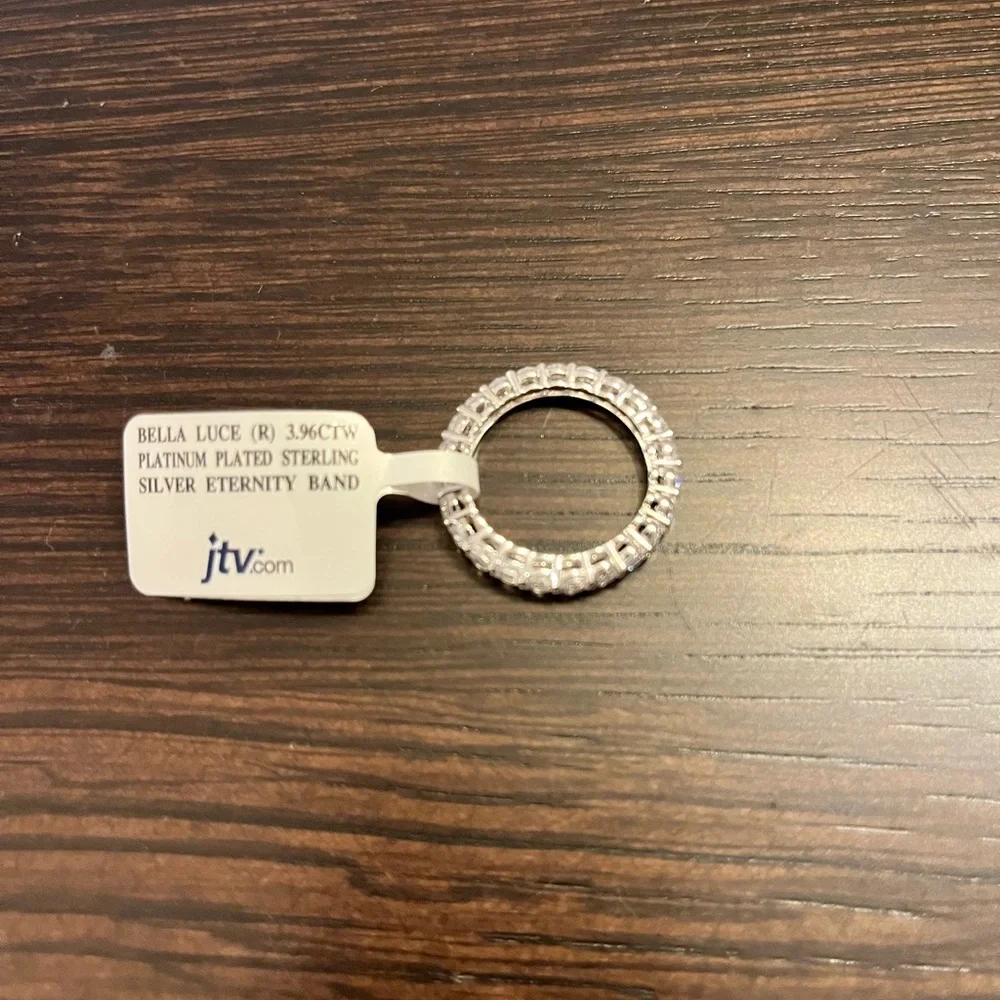 New JTV Cubic Zirconia in Platinum Over Sterling Silver Eternity Ring  Sz 8 - Picture 4 of 8